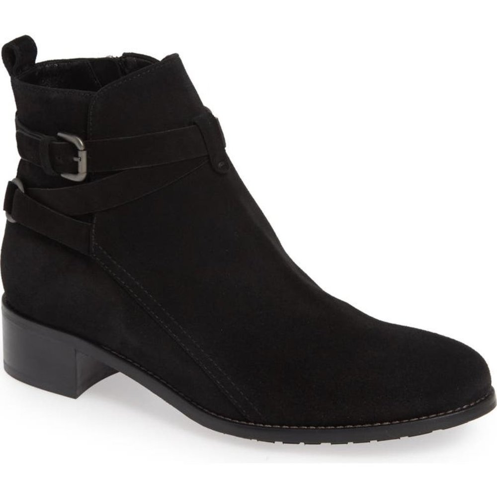 $500 AQUATALIA Odetta Weatherproof Suede Buckled Booties BLACK MOTO 9.5 (TC1)